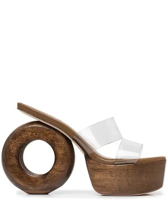 cult gaia Shoes - NIB Cult Gaia Remi Clear Wood Circle Platform Sandals Sz 38 EU Summer Resort